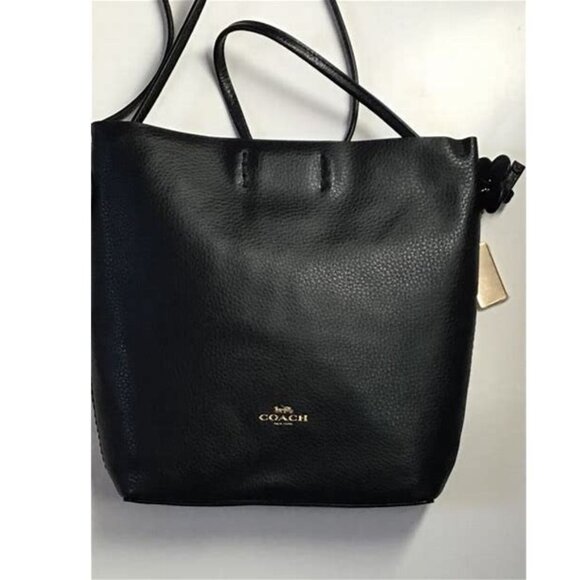 Like New Coach Derby Black Leather Flowered Crossbody Bag Purse - Picture 1 of 12